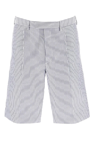 Shop Prada Striped Knee Length Shorts In Blue