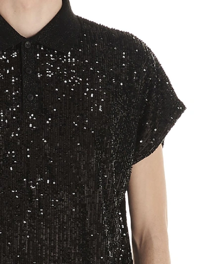 Shop Saint Laurent Sequinned Polo Shirt In Black