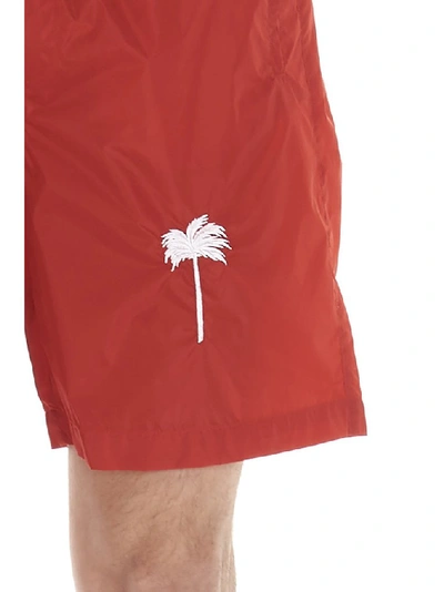 Shop Palm Angels Embroidered Palm Tree Swim Shorts In Red