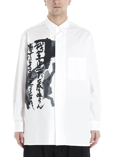 Shop Yohji Yamamoto Caligraphy Print Shirt In White