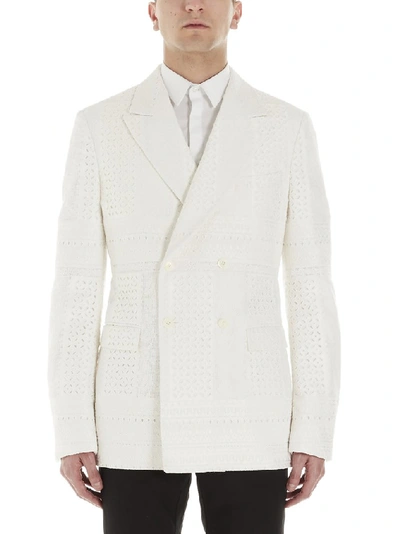 Shop Alexander Mcqueen Double Breasted Lace Blazer In White