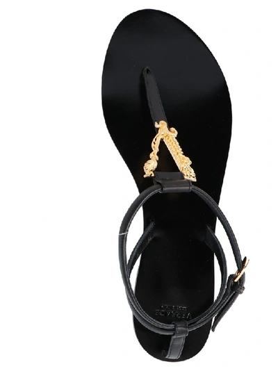 Shop Versace Logo Plaque Sandals In Black