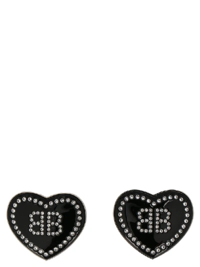 Shop Balenciaga Monogram Heart Earrings In Black