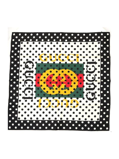 Shop Gucci Logo Polka Dot Foulard In Multi