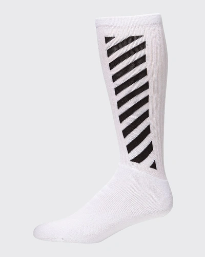 Shop Off-white Men's Diagonal-stripe Mid-length Socks In White