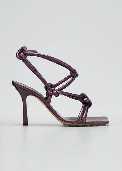 Shop Bottega Veneta Metallic Knot Ankle-tie Sandals In Purple