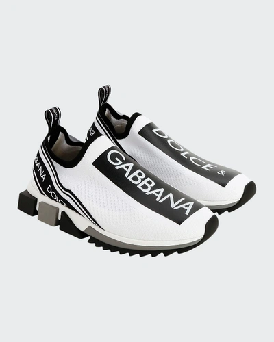 Shop Dolce & Gabbana Men's Sorrento Logo-stripe Sock Sneakers In White/black