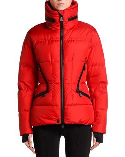 Shop Moncler Stand-collar Fitted Down Dixence Jacket In Dark Red