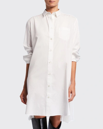 Shop Sacai Pleated-side Long Button-front Shirtdress In White