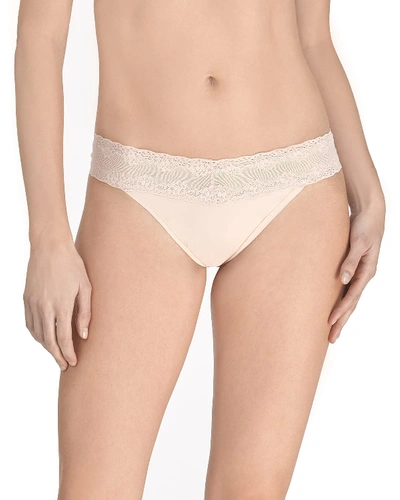 Shop Natori Bliss Perfection Lace-trimmed Thong (one Size) In Rose Beige
