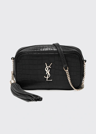 Shop Saint Laurent Envelope Triquilt Ysl Wallet On Chain In Grained Leather In Black