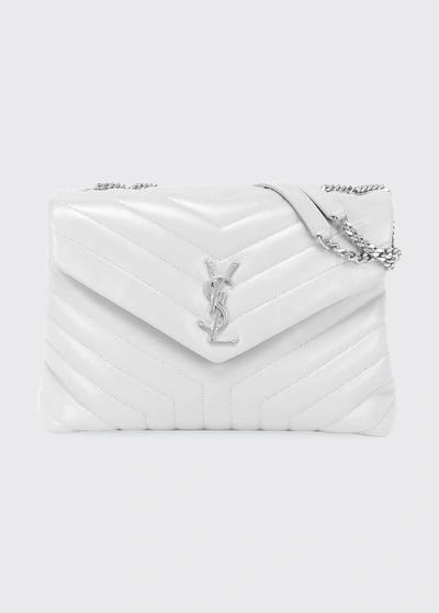 Shop Saint Laurent Loulou Medium Ysl Matelasse Calfskin Flap-top Shoulder Bag In White