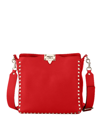Shop Valentino Rockstud Small Hobo Bag In Dark Red