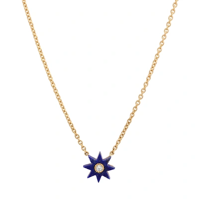 Shop Colette Jewelry Twinkle Star Necklace In Yellow Gold/lapis Blue/grey Diamonds
