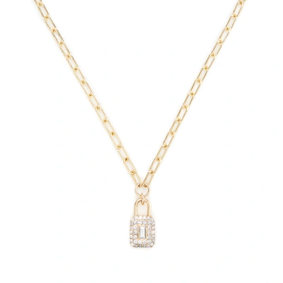 Shop Sophie Ratner Diamond Squared Lock In Yellow Gold/white Diamonds