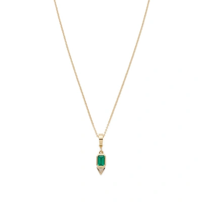 Shop Azlee Emerald & Trillion Small Diamond Charm With 20" Chain In Yellow Gold/emerald
