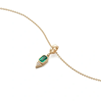 Shop Azlee Emerald & Trillion Small Diamond Charm With 20" Chain In Yellow Gold/emerald