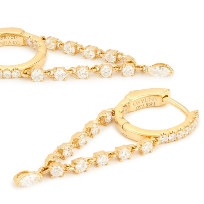 Shop Anita Ko Single Chain Huggies With Marquis Diamond Drop Earring In Yellow Gold/white Diamonds