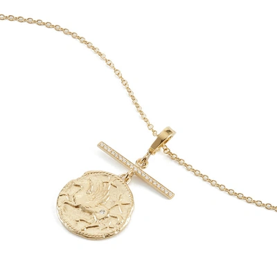 Shop Azlee Pegasus Coin With Diamond Bar Necklace In Yellow Gold/diamond