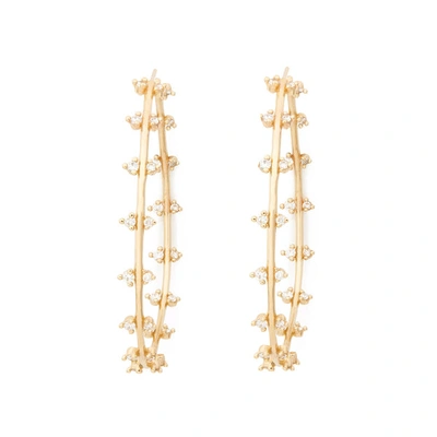 Shop Sophie Ratner Double Row Diamond Hoops Earring In Yellow Gold/white Diamonds