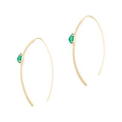 Shop Michelle Fantaci Pavo Half Hoop Earrings In Yellow Gold/diamond/emerald