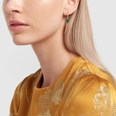 Shop Michelle Fantaci Pavo Half Hoop Earrings In Yellow Gold/diamond/emerald