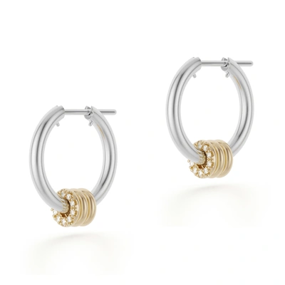 Shop Spinelli Kilcollin Ara Deux Hoop Earrings In Sterling Silver/yellow Gold/white Diamonds