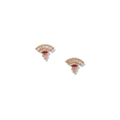 Shop Michelle Fantaci Ruby Fan Marquis Earrings In Yellow Gold/ruby