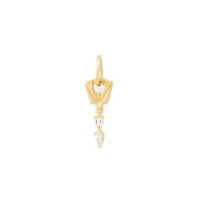 Shop Michelle Fantaci Lock Box Key Charm With White Diamonds In Yellow Gold/white Diamonds