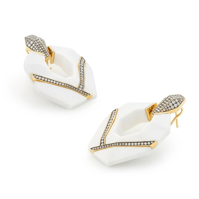 Shop Sorellina Mod Sculpture Earrings In Yellow Gold/white
