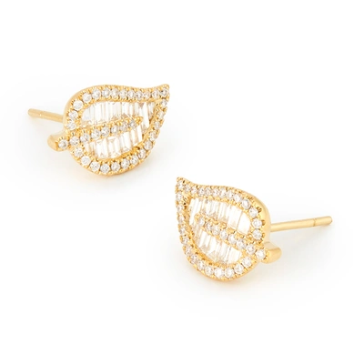 Shop Anita Ko 18-karat Yellow-gold Leaf Stud Earrings In Yellow Gold/white Diamonds