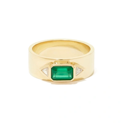 Shop Azlee Emerald Nesw Diamond Ring In Yellow Gold/emerald