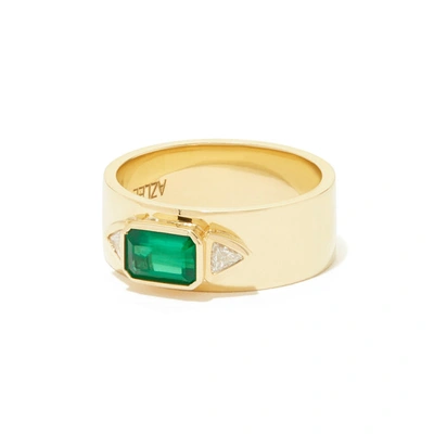 Shop Azlee Emerald Nesw Diamond Ring In Yellow Gold/emerald