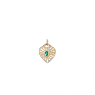 Shop Michelle Fantaci Emerald Heart Charm In Yellow Gold/emerald