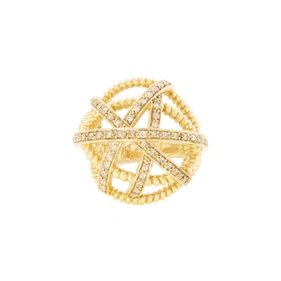 Shop Nancy Newberg Diamond Ball Ring In Yellow Gold/white Diamond