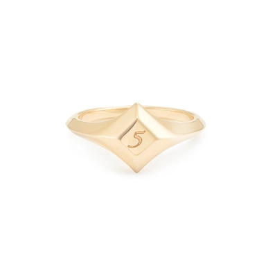 Shop Sophie Ratner Lucky Number Signet Ring In Yellow Gold