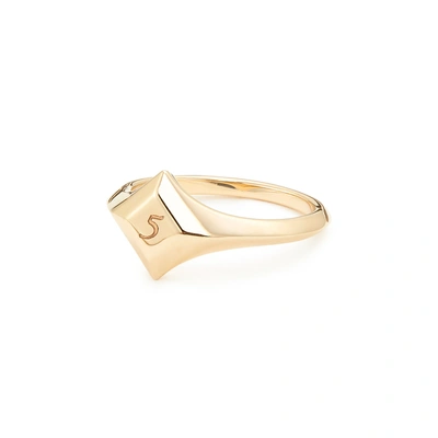 Shop Sophie Ratner Lucky Number Signet Ring In Yellow Gold