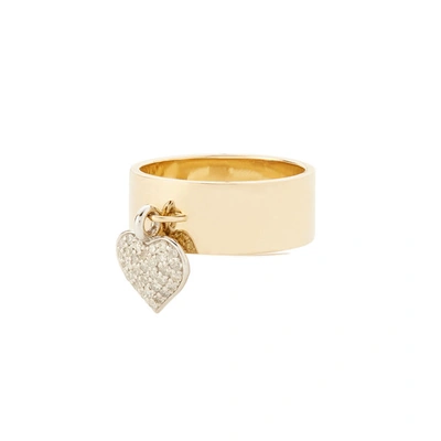 Shop Nancy Newberg Heart Charm Ring In Yellow Gold/white Diamond