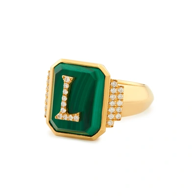 Shop Sorellina Customizable Monogram Malachite Signet Ring In Yellow Gold/green