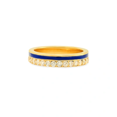 Shop Colette Jewelry Galaxia Enamel Diamond Ring In Yellow Gold/blue