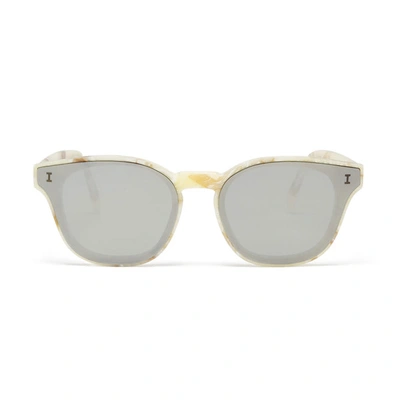 Shop Illesteva Martinique Cat-eye Sunglasses In Cream Marble/silver Mirror