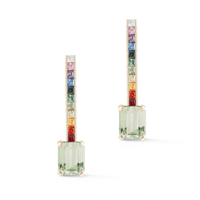 Shop Mateo Somewhere Over The Rainbow Earrings In Yellow Gold/rainbow Sapphire/green Amethyst