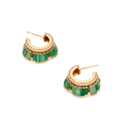 Shop Nak Armstrong Petite Half Ruched Hoops Earring In White Diamond/emerald/green Tourmaline