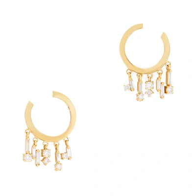 Shop Suzanne Kalan Curved Mini Hoop Earrings In Yellow Gold / White Diamonds