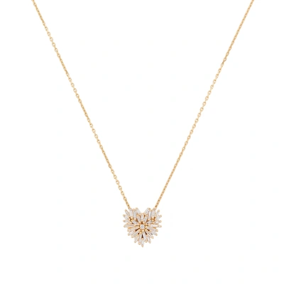 Shop Suzanne Kalan Small Heart Necklace In Yellow Gold/white Diamonds