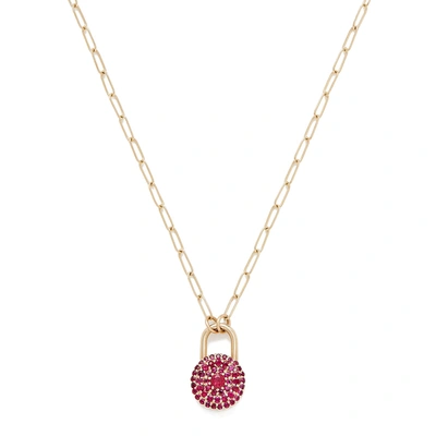 Shop Sophie Ratner Ruby Encrusted Love Lock Necklace In Yellow Gold/ruby
