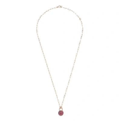 Shop Sophie Ratner Ruby Encrusted Love Lock Necklace In Yellow Gold/ruby