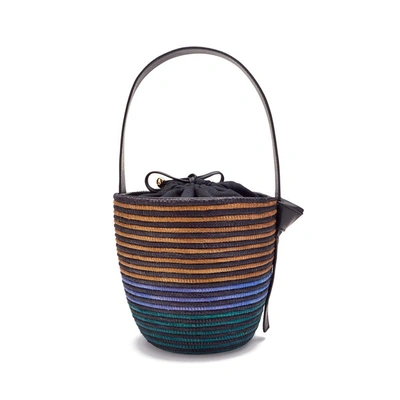 Shop Cesta Collective Tri-tone Breton Bucket Bag In Green/blue/natural
