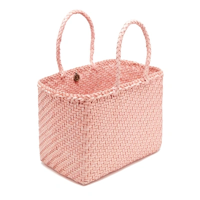 Shop Dragon Diffusion Basket Small Hand-woven Leather Tote Bag In Baby Pink