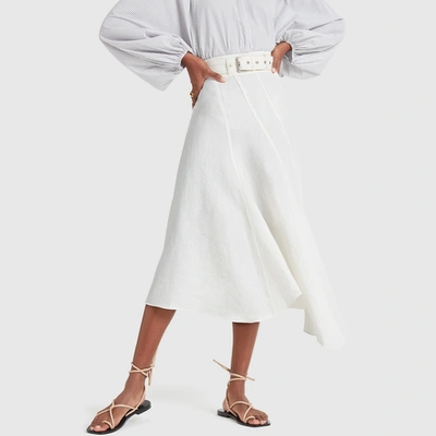 Shop Jw Anderson Asymmetric Belted Panelled Skirt In Off White